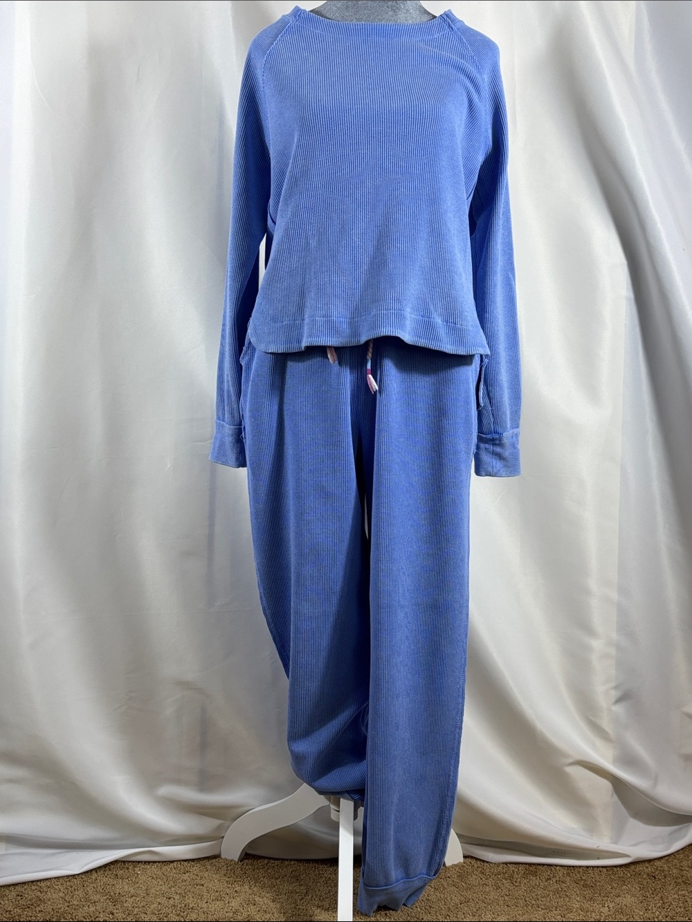 Women's Cozy Two-Piece Waffle Set in Periwinkle Blue